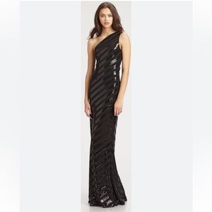DAVID‎ MEISTER One Shoulder Black Sequin Gown